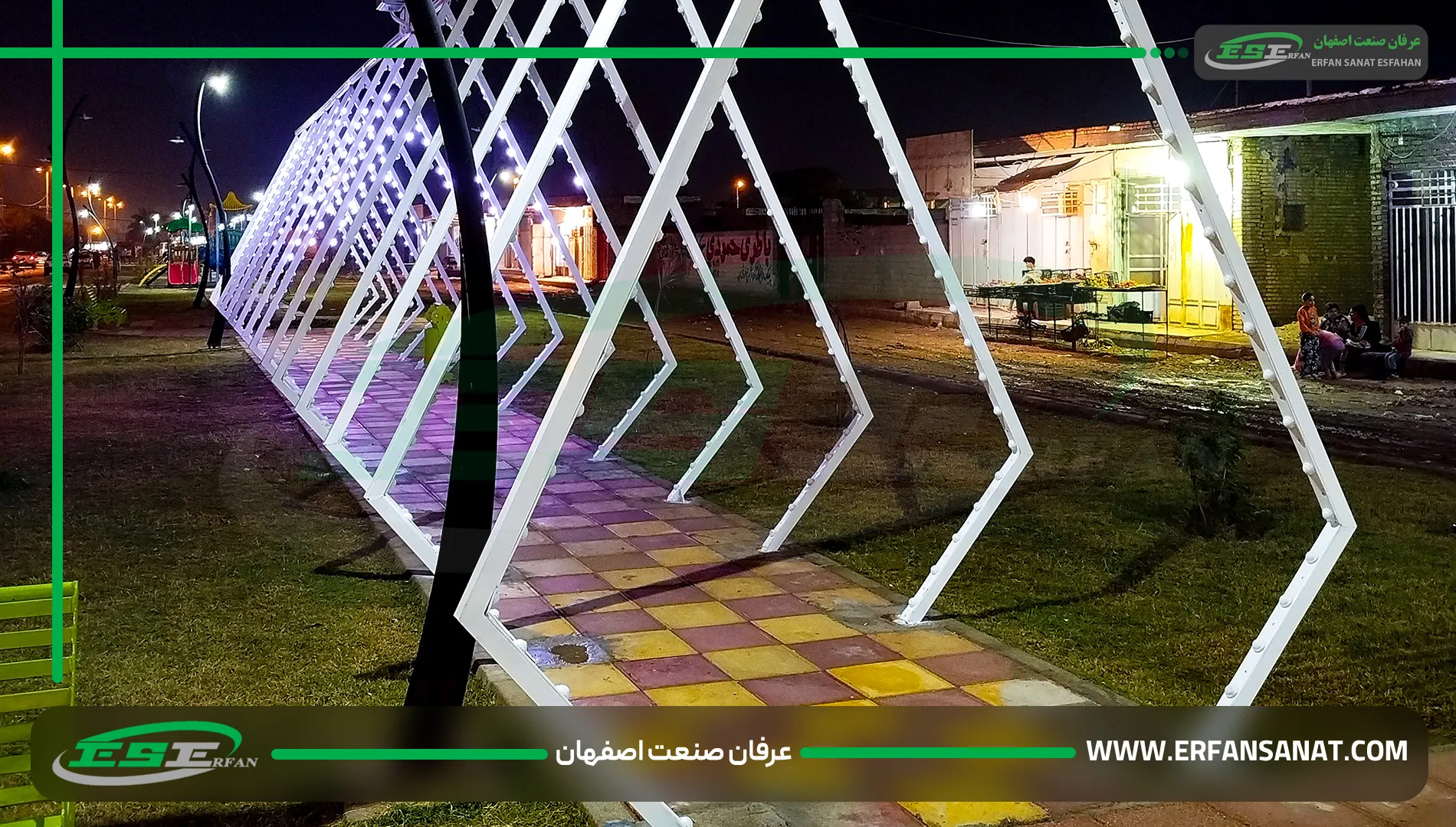 Night view of the full-color light tunnel in Khuzestan with PLT frame and modern design