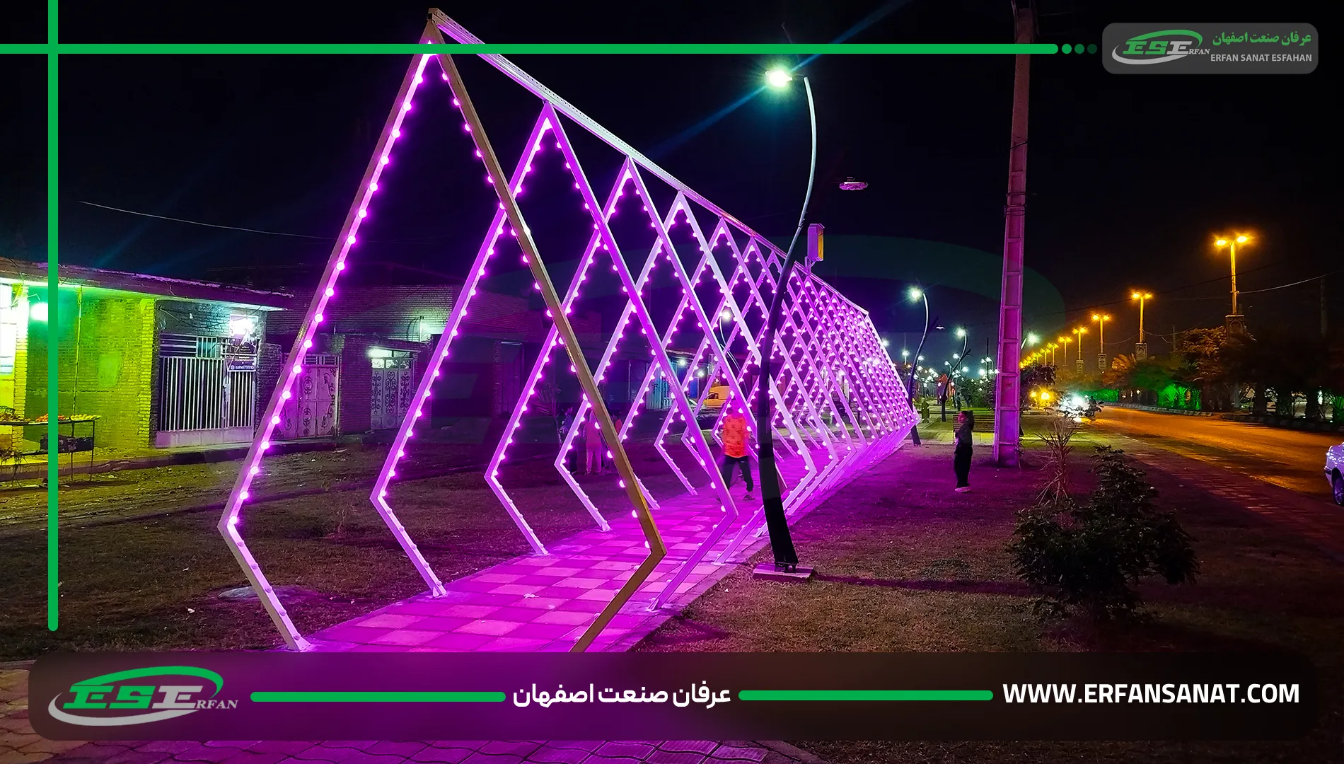 Full-color light tunnel in Khuzestan with three-wire pixel strips and beautiful color effects