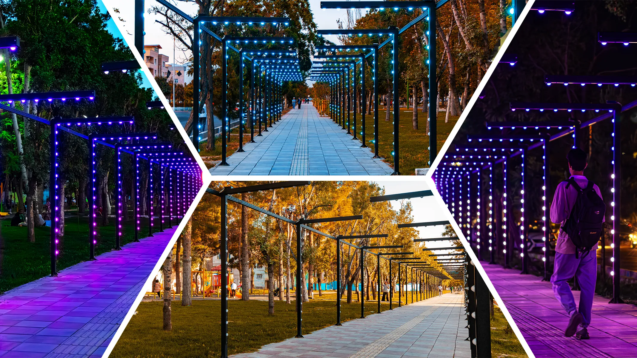 Contemporary urban lighting structure, a unique tunnel design.
